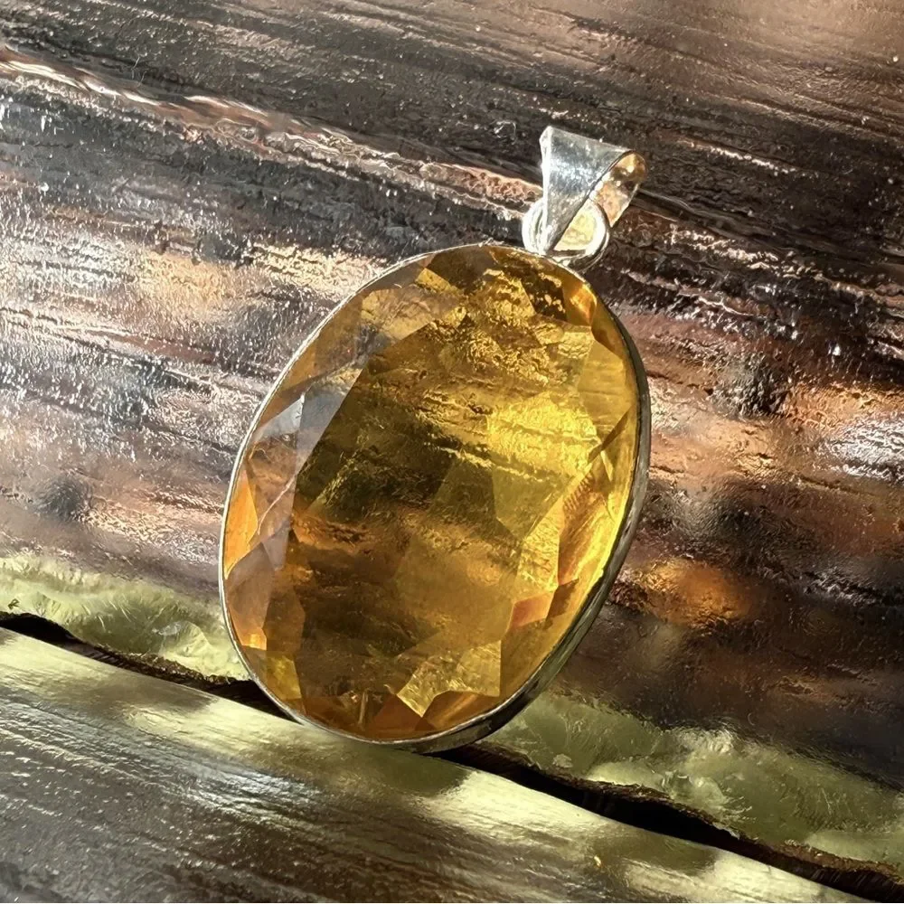 Yellow Glass 925 Silver Pendant
